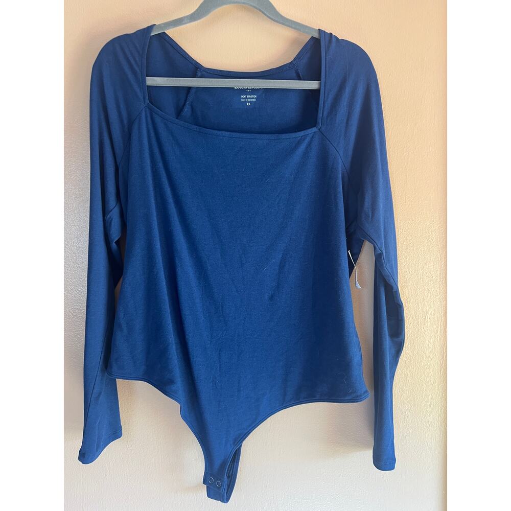 NWT Banana Republic Soft Stretch Long Sleeve Square Neck Bodysuit Navy Blue XL